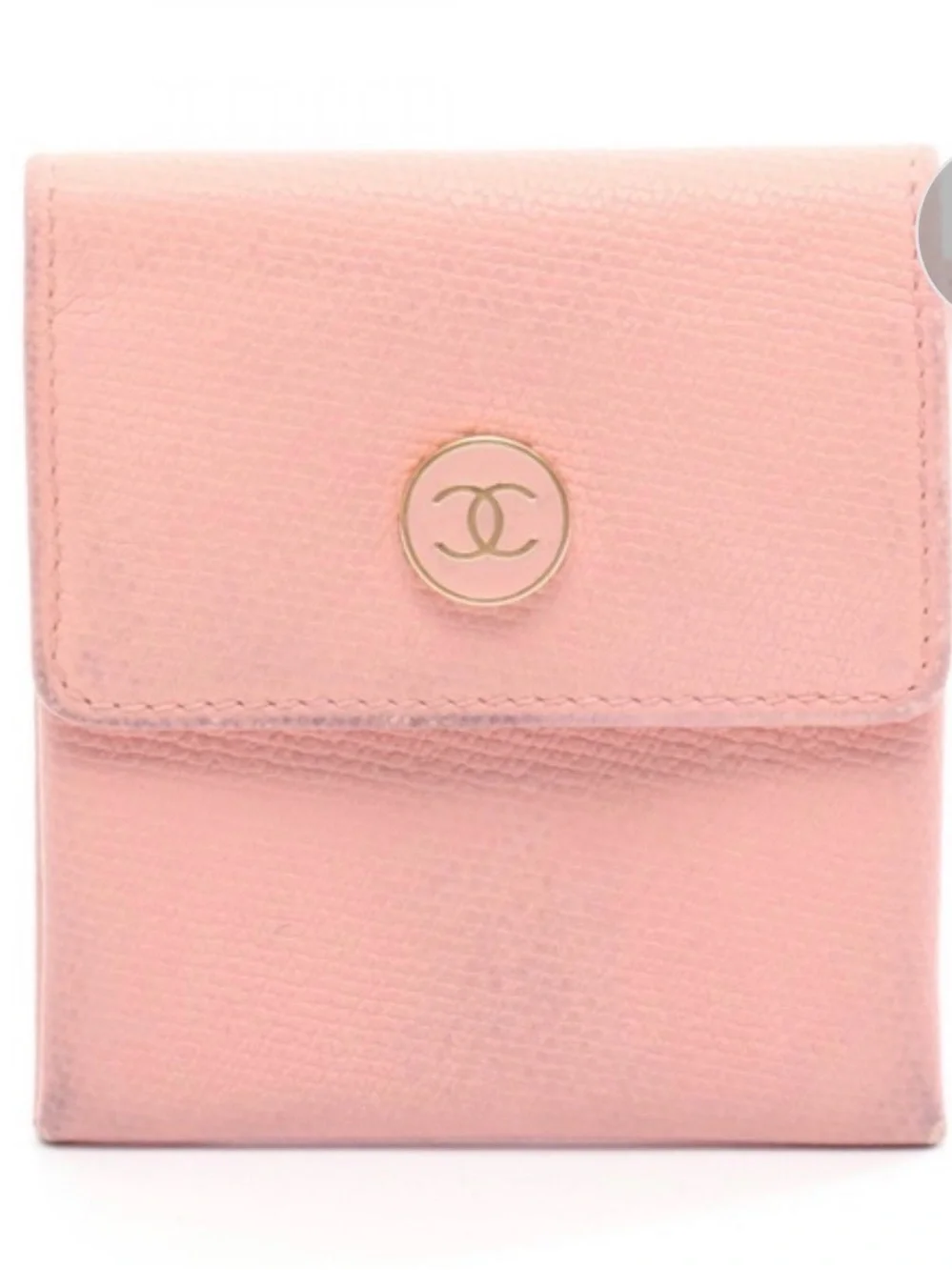CHANEL Pink Leather Compact Fold Wallet Coin Case with Gold CC Button